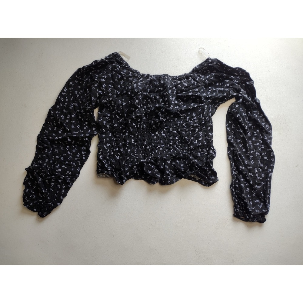 Art Class Girls Black Ditsy Floral Smocked‎ Long Sleeve Top Size M 8 Boho Blouse